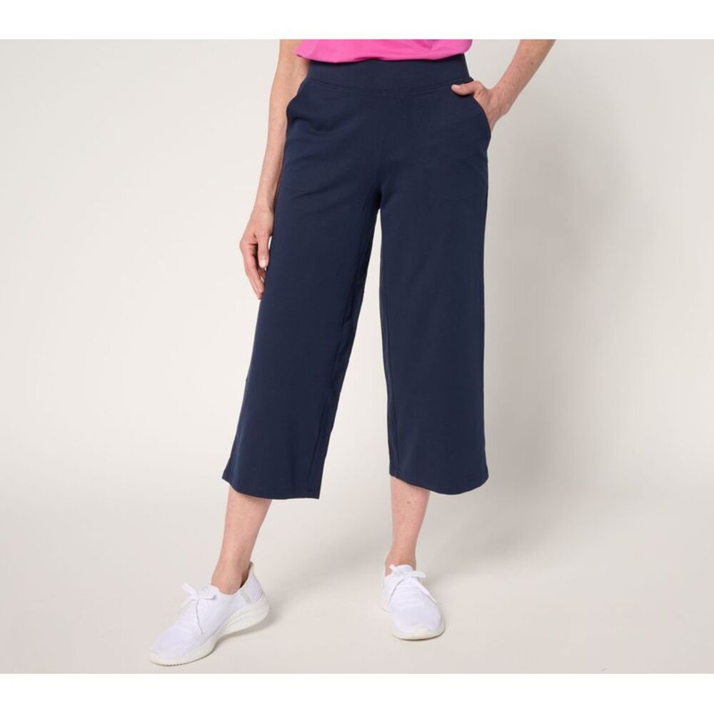 Denim & Co. Women's Petite Pants PM EasyWear French Terry Crop Pant Blue A685422